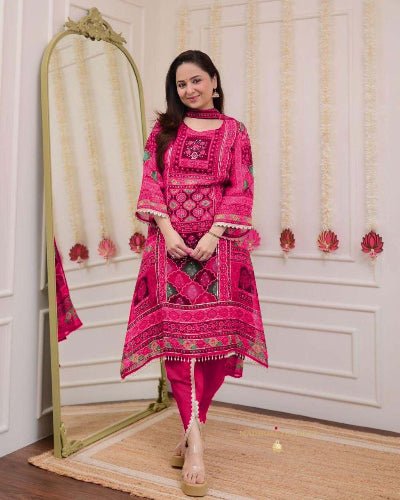 Viha Plus Size Pink Premium Printed Ethnic Dhoti Suit UK Next Day - BONYHUBSALWAR KAMEEZ