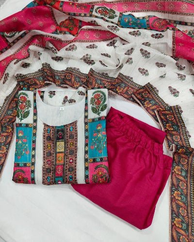 Viha Plus Size White Printed Chanderi Cotton Salwar Suit Set - BONYHUBSALWAR KAMEEZ