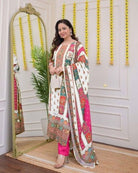 Viha Plus Size White Printed Chanderi Cotton Salwar Suit Set - BONYHUBSALWAR KAMEEZ