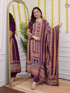 Viha Plus Size Wine Chanderi Cotton Salwar Suit Set - BONYHUBSALWAR KAMEEZ