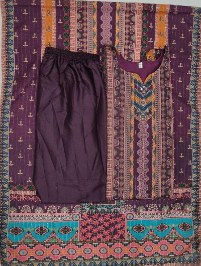 Viha Plus Size Wine Chanderi Cotton Salwar Suit Set - BONYHUBSALWAR KAMEEZ