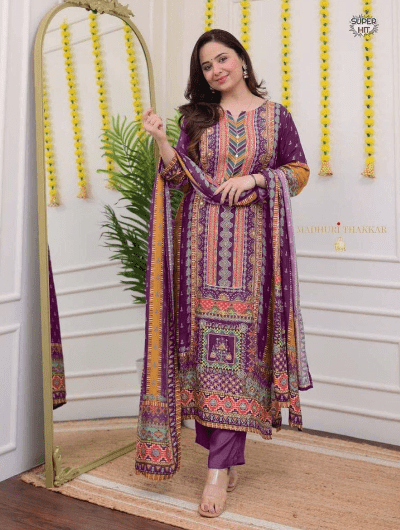 Viha Plus Size Wine Chanderi Cotton Salwar Suit Set - BONYHUBSALWAR KAMEEZ