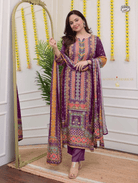 Viha Plus Size Wine Chanderi Cotton Salwar Suit Set - BONYHUBSALWAR KAMEEZ