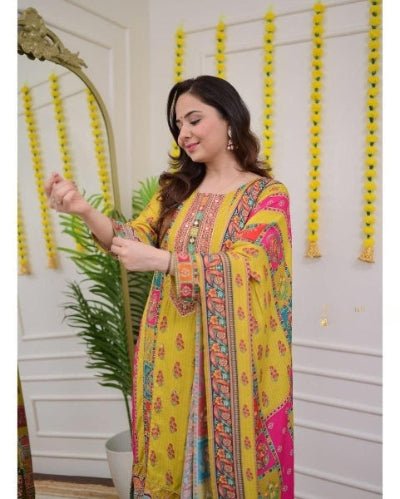 Viha Plus Size Yellow Jaipuri Design Salwar Suit UK Next Day - BONYHUBSALWAR KAMEEZ