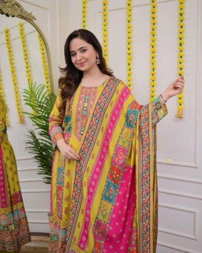 Viha Plus Size Yellow Jaipuri Design Salwar Suit UK Next Day - BONYHUBSALWAR KAMEEZ