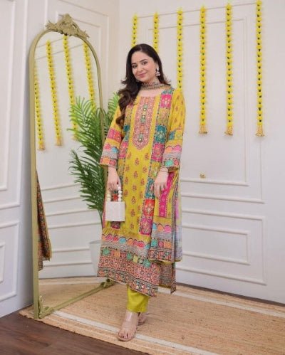 Viha Plus Size Yellow Jaipuri Design Salwar Suit UK Next Day - BONYHUBSALWAR KAMEEZ
