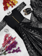 Viral Black Sequin 10 Second Saree Gown UK Next Day - BONYHUBSAREE