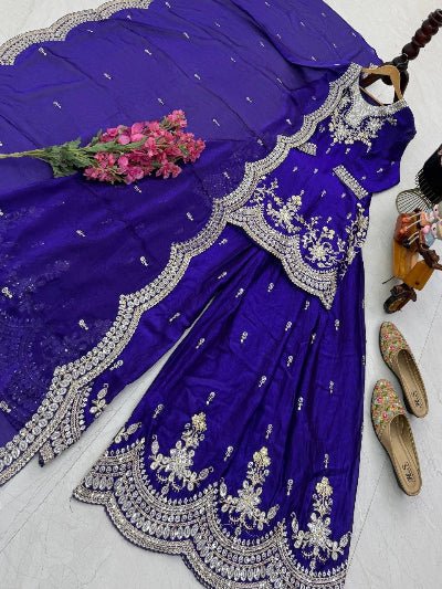 Wedding Wear Embroidered Sharara Suit for Women | Asian Ethnic Wear - 7 colours - BONYHUBSALWAR KAMEEZ