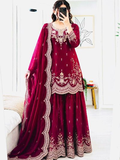 Wedding Wear Embroidered Sharara Suit for Women | Asian Ethnic Wear - 7 colours - BONYHUBSALWAR KAMEEZ