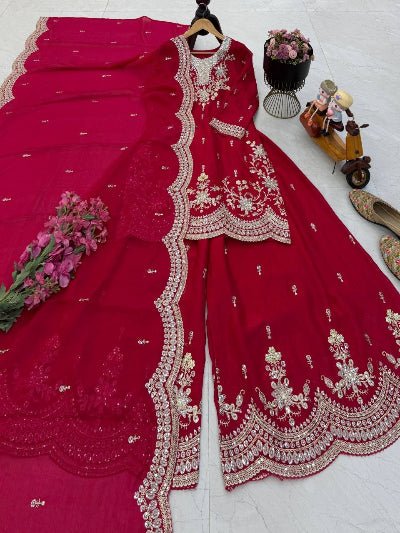 Wedding Wear Embroidered Sharara Suit for Women | Asian Ethnic Wear - 7 colours - BONYHUBSALWAR KAMEEZ