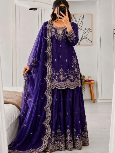 Wedding Wear Embroidered Sharara Suit for Women | Asian Ethnic Wear - 7 colours - BONYHUBSALWAR KAMEEZ