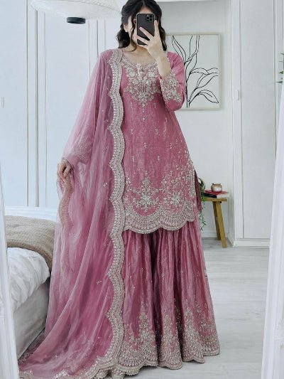 Wedding Wear Embroidered Sharara Suit for Women | Asian Ethnic Wear - 7 colours - BONYHUBSALWAR KAMEEZ