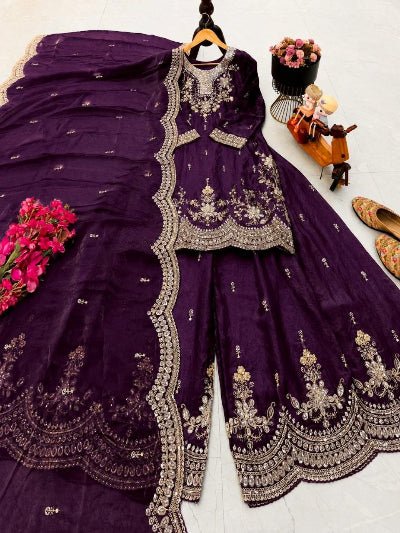 Wedding Wear Embroidered Sharara Suit for Women | Asian Ethnic Wear - 7 colours - BONYHUBSALWAR KAMEEZ