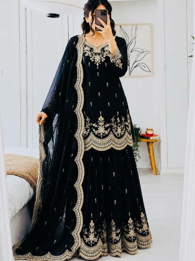 Wedding Wear Embroidered Sharara Suit for Women | Asian Ethnic Wear - 7 colours - BONYHUBSALWAR KAMEEZ
