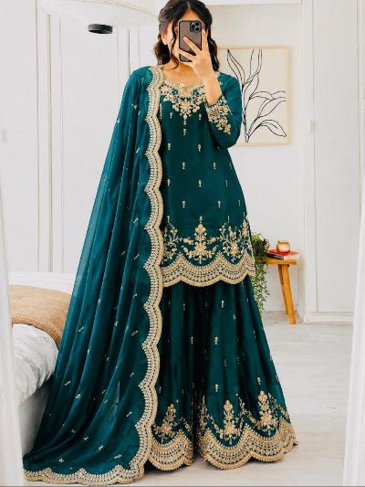 Wedding Wear Embroidered Sharara Suit for Women | Asian Ethnic Wear - 7 colours - BONYHUBSALWAR KAMEEZ