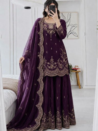 Wedding Wear Embroidered Sharara Suit for Women | Asian Ethnic Wear - 7 colours - BONYHUBSALWAR KAMEEZ