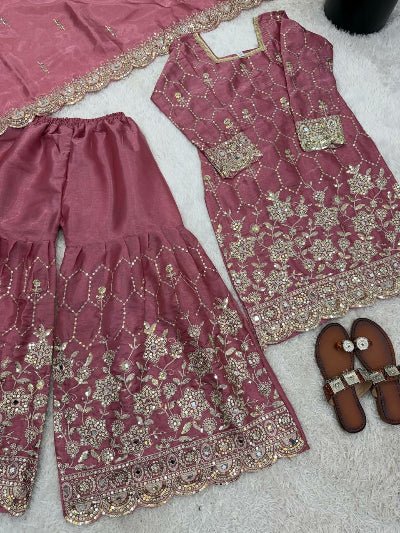 Wedding Wear Embroidery Work Gharara Set- 5 Colours - BONYHUBSALWAR KAMEEZ