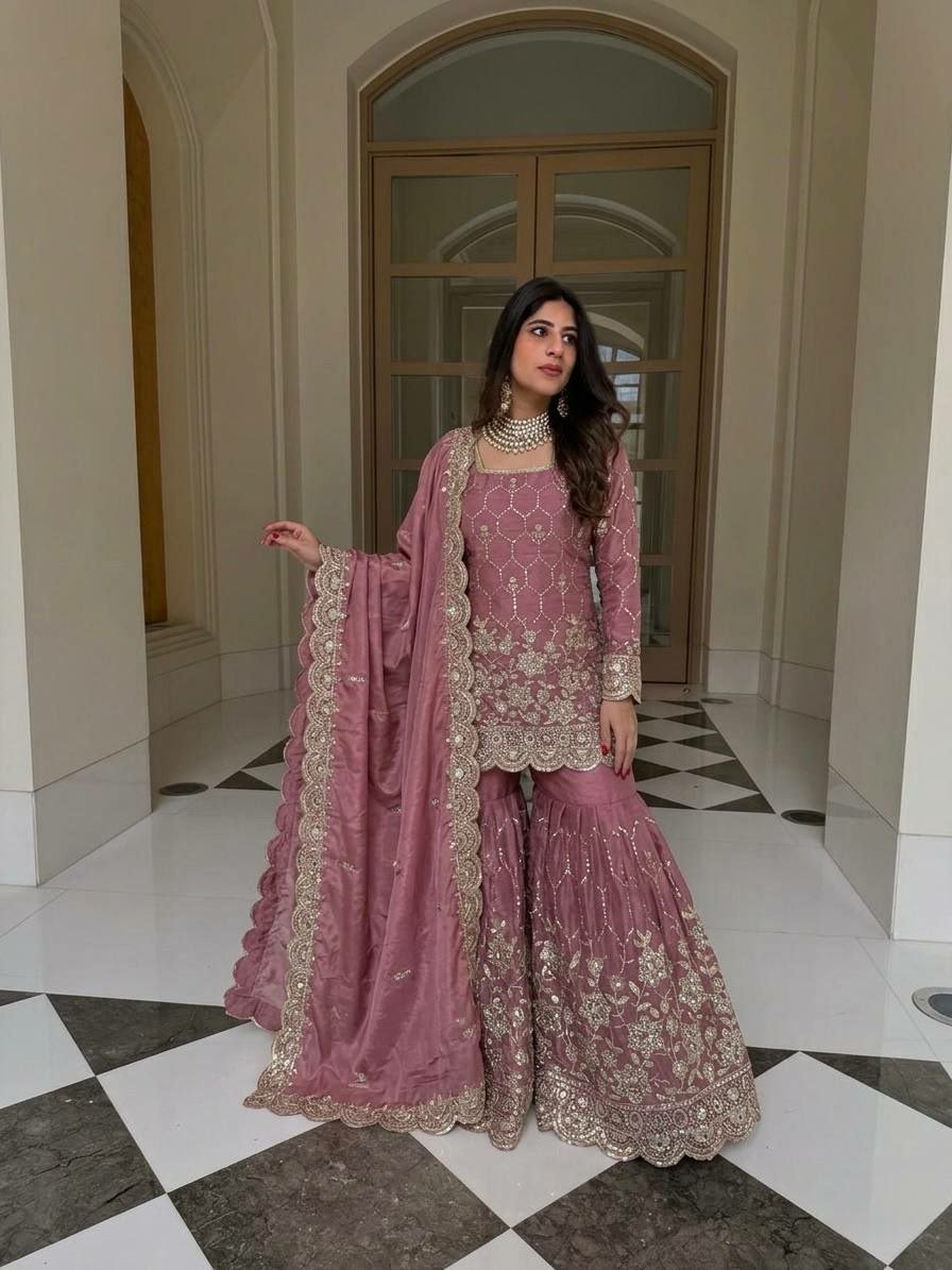Wedding Wear Embroidery Work Gharara Set- 5 Colours - BONYHUBSALWAR KAMEEZ
