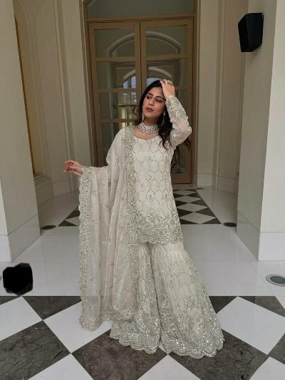 Wedding Wear Embroidery Work Gharara Set- 5 Colours - BONYHUBSALWAR KAMEEZ
