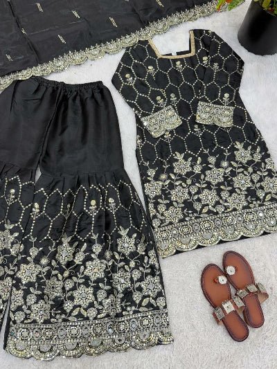 Wedding Wear Embroidery Work Gharara Set- 5 Colours - BONYHUBSALWAR KAMEEZ