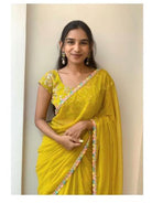 White Best Selling Georgette Embroidered Saree UK Next Day - BONYHUBSAREE