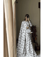 White Black Full Sleeves Georgette Readymade Gown Saree UK Next Day - BONYHUBSAREE