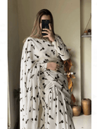 White Black Full Sleeves Georgette Readymade Gown Saree UK Next Day - BONYHUBSAREE