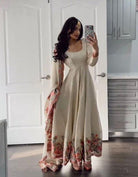 White Chinon Mukesh Work Anarkali Suit Set UK Next Day - BONYHUBSALWAR KAMEEZ