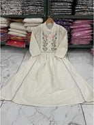 White Cotton Chikan Embroidered Anarkali Suit - BONYHUBSALWAR KAMEEZ