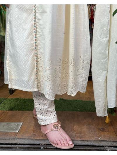 White Cotton Chikan Embroidered Anarkali Suit - BONYHUBSALWAR KAMEEZ