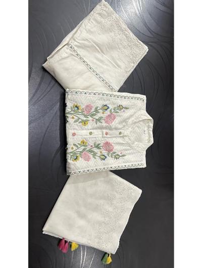 White Cotton Chikan Embroidered Anarkali Suit - BONYHUBSALWAR KAMEEZ