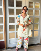 White Cotton Multicolor Print Kurti Pant Set Of 2 - BONYHUBSALWAR KAMEEZ