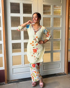 White Cotton Multicolor Print Kurti Pant Set Of 2 - BONYHUBSALWAR KAMEEZ