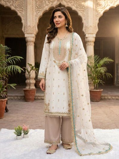 White Designer Sequence Embroidered Suit Set UK Next Day - BONYHUBSALWAR KAMEEZ