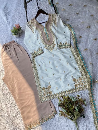 White Designer Sequence Embroidered Suit Set UK Next Day - BONYHUBSALWAR KAMEEZ