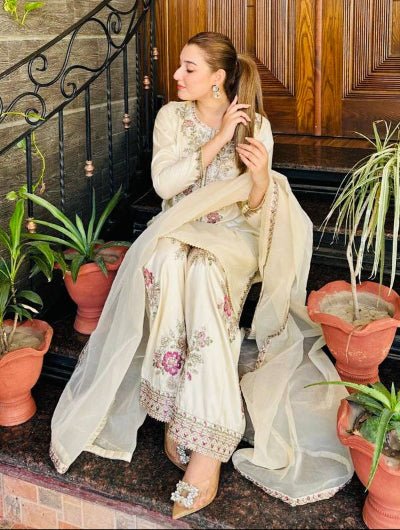 White Embroidered Ethnic Wear Farshi Suit Set UK Next Day - BONYHUBSALWAR KAMEEZ