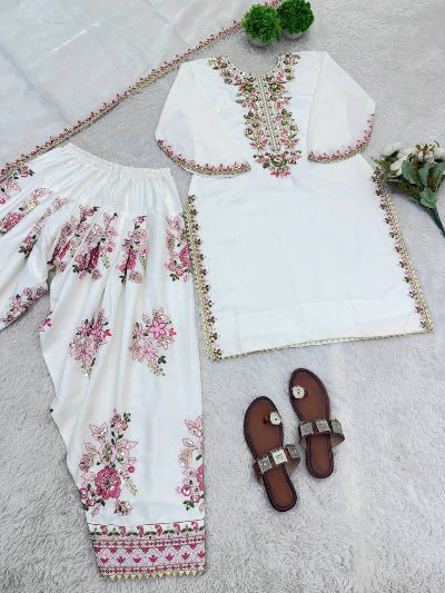 White Embroidered Ethnic Wear Farshi Suit Set UK Next Day - BONYHUBSALWAR KAMEEZ