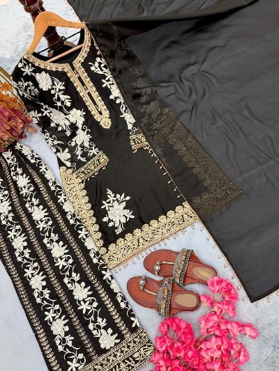 White Embroidered Georgette Palazzo Suit for Women | Asian Ethnic Wear UK - BONYHUBSALWAR KAMEEZ