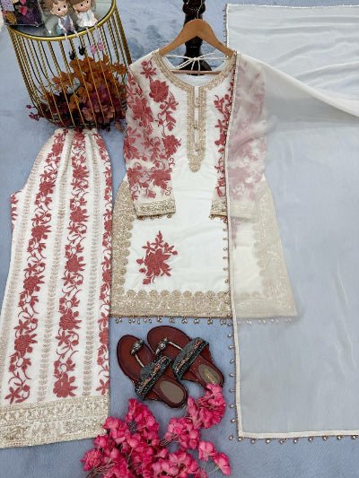 White Embroidered Georgette Palazzo Suit for Women | Asian Ethnic Wear UK - BONYHUBSALWAR KAMEEZ
