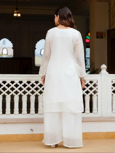 White Floral Embroidered Palazzo Suit for Women | Asian Ethnic Wear UK - BONYHUBSALWAR KAMEEZ