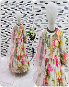 White Floral Fantasy Kids Anarkali Gown Suit Set - BONYHUBClothing