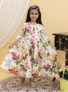White Floral Fantasy Kids Anarkali Gown Suit Set - BONYHUBClothing