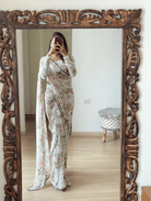 White Floral Georgette Ready to wear Sari - BONYHUBSAREE