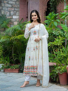 White Georgette Festive Embroidered Anarkali Gown Suit Set - BONYHUBSALWAR KAMEEZ