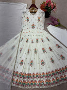 White Georgette Festive Embroidered Anarkali Gown Suit Set - BONYHUBSALWAR KAMEEZ