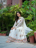 White Georgette Festive Embroidered Anarkali Gown Suit Set - BONYHUBSALWAR KAMEEZ