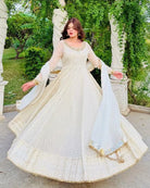 White Georgette Mirror Work Anarkali Suit Set - BONYHUBSALWAR KAMEEZ