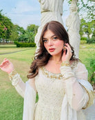 White Georgette Mirror Work Anarkali Suit Set - BONYHUBSALWAR KAMEEZ