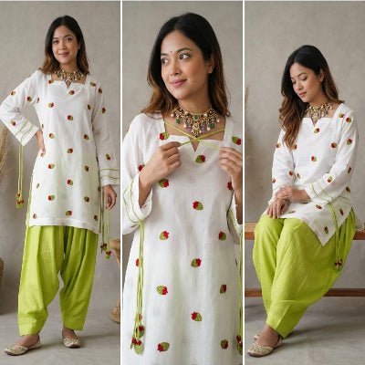 White Green Printed Farshi Suit Set for Women Ethnic Wear UK2