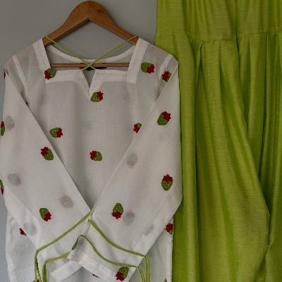 White Green Printed Farshi Suit Set for Women Ethnic Wear UK4